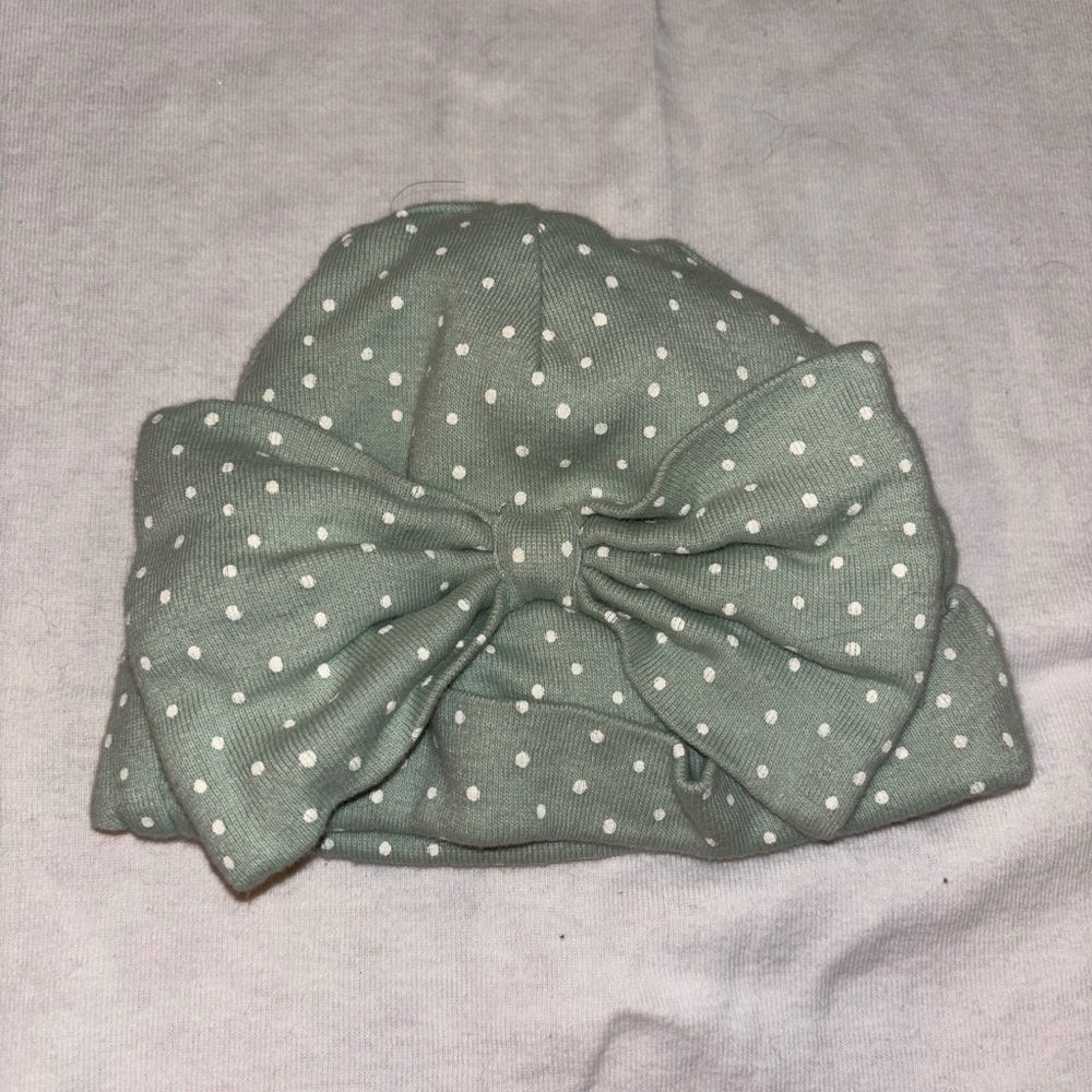Gerber Sage Green Polka Dot Bow Baby Beanie